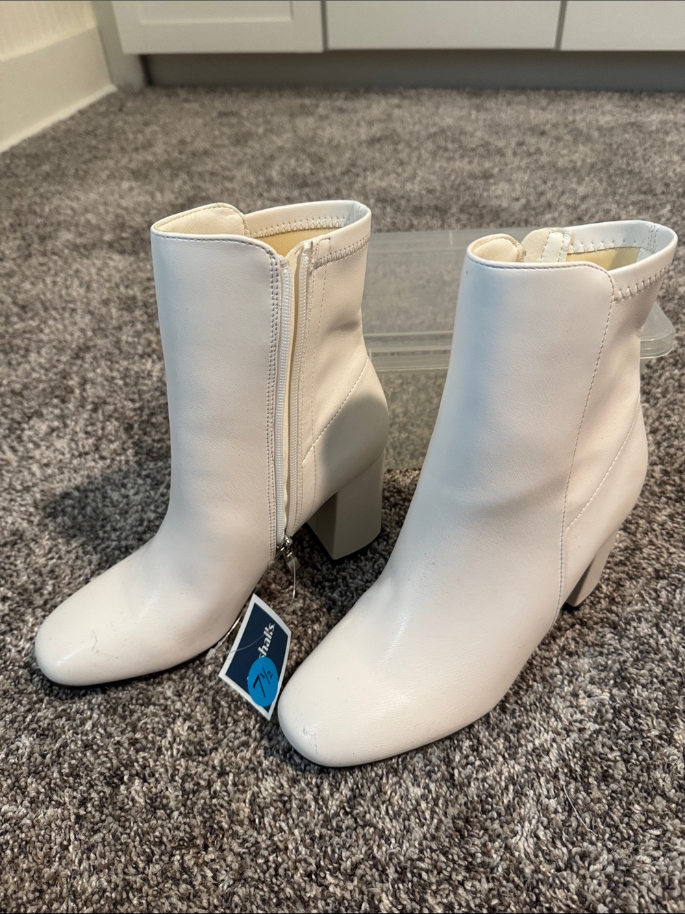 MIA White Faux-Leather Block Heel Ankle Boots